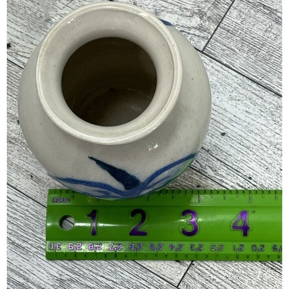 Studio Art Pottery Floral Design Bud Vase Blue Boho 4” Tall Signed JG - Picture 11 of 12